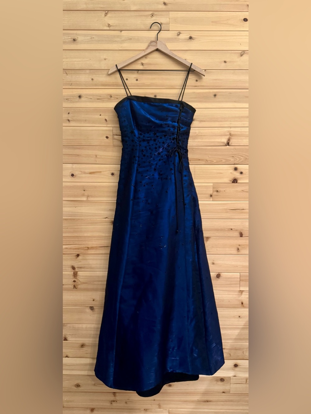 VNTG Y2K Morgan & Co Small Witchy Celestial Star Navy Prom Gown Princess Angelic